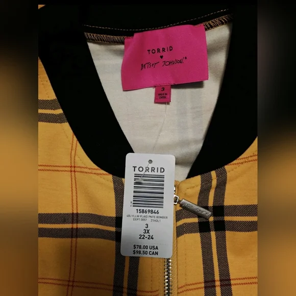Torrid Betsy Johnson Bomber (3) & Pixie (3R) Luxe Ponte Pant Suit Yellow Plaid - Picture 10 of 15